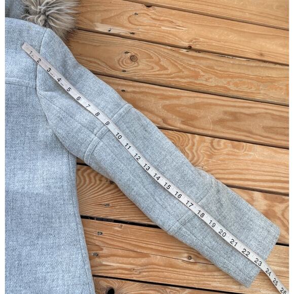 J Crew Nello Gori Wool Faux fur hood Full zip Peacoat Parka size 6 Grey Z2 - Picture 10 of 11